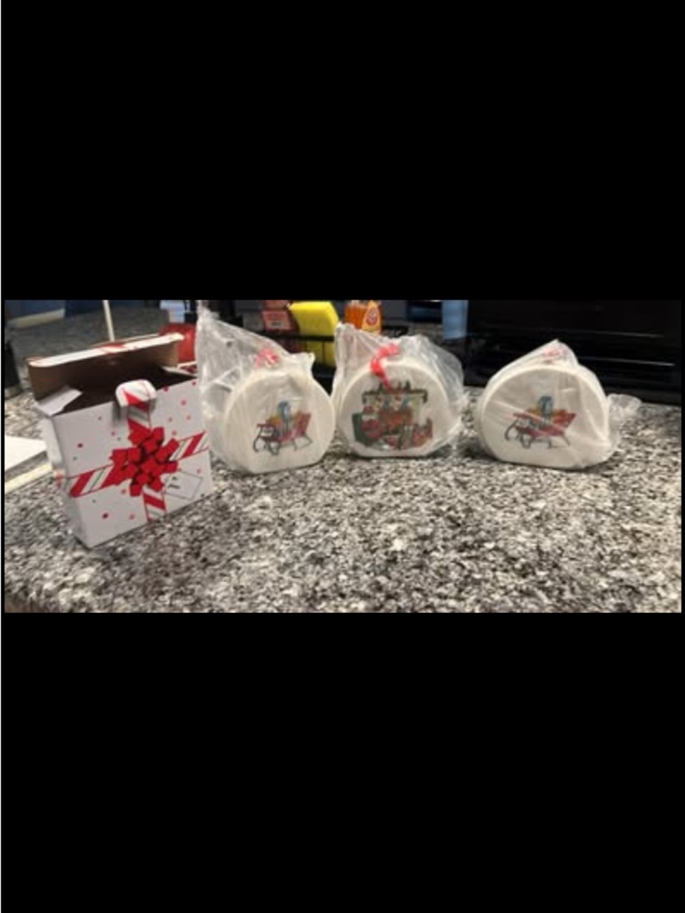 Set of 3 White Santa Sleigh Ceramic Ornaments